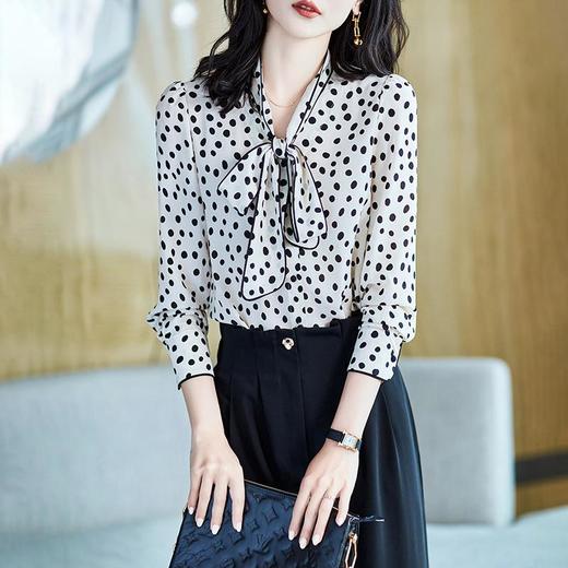 2023秋装新款衬衫女长袖宽松雪纺衫波点女士衬衣A2368 商品图2