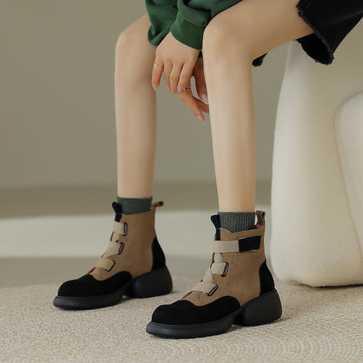 时尚减龄，个性拼色牛反绒厚底短靴KYD-KK7880 商品图5