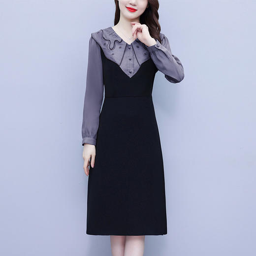 2023年秋季女装新款法式收腰显瘦气质小黑裙假两件连衣裙HTN-B00-0265 商品图3