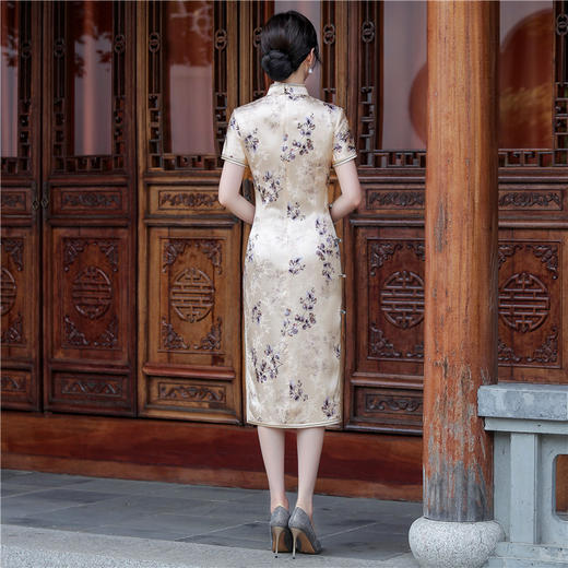 修身真丝桑蚕丝立领长款复古风改良连衣裙旗袍裙TY-金枝玉叶JYJ-112 商品图2