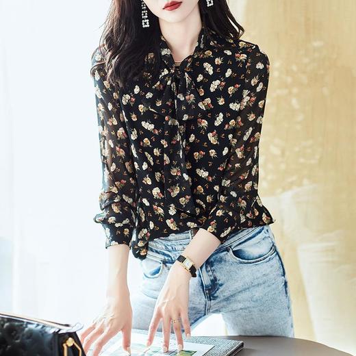 2023秋装新款衬衫女长袖宽松雪纺衫印花女士衬衣A2711 商品图2