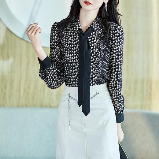 2023秋装新款衬衫女长袖雪纺女士衬衣领带可以脱卸A2733 商品图0