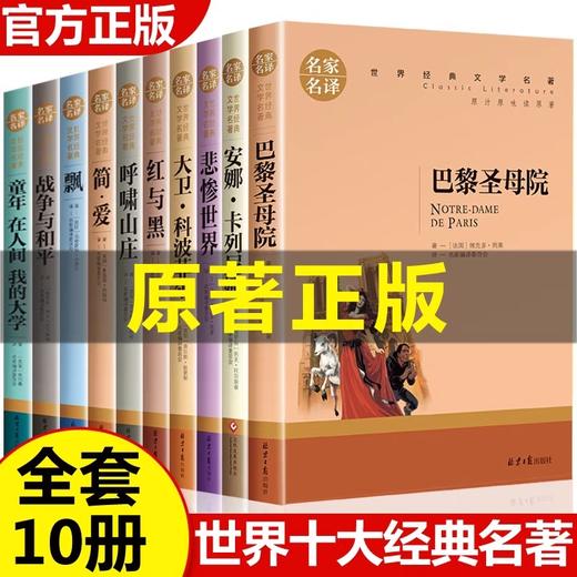 世界十大名著全套10册 巴黎圣母院书正版包邮 简爱书籍原著 悲惨世界 红与黑战争与和平 呼啸山庄初中生课外阅读书籍 畅销书 小说 商品图0