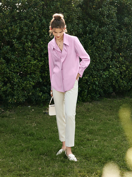 OLrain欧芮儿法式粉色长袖衬衫女春季2023新款宽松慵懒风减龄衬衣 商品图3