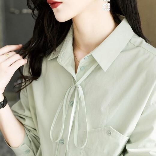 2023秋装新款全棉衬衫女长袖大码绿色中长款女士衬衣1870 商品图2