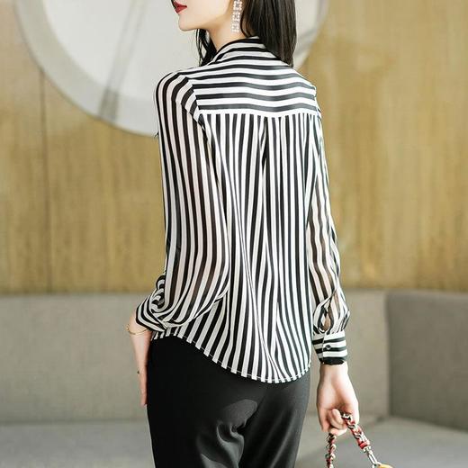 2023秋装新款衬衫女长袖条纹系带优雅女士衬衣雪纺衫1871 商品图1