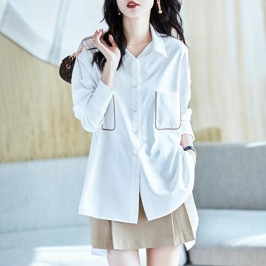 2023秋装新款衬衫女长袖宽松雪纺衫白色女士衬衣A2399 商品图0