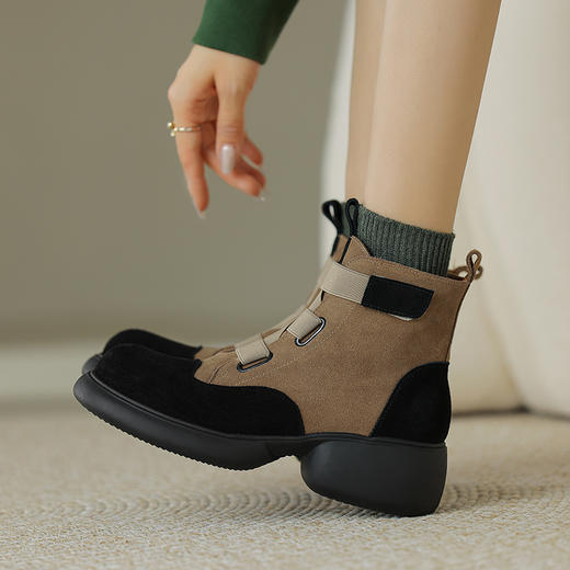 时尚减龄，个性拼色牛反绒厚底短靴KYD-KK7880 商品图3
