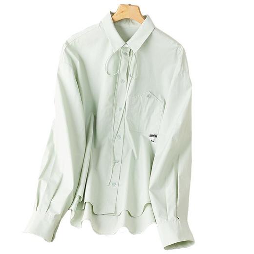 2023秋装新款全棉衬衫女长袖大码绿色中长款女士衬衣1870 商品图4