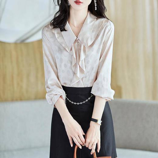 2023秋装新款衬衫女长袖宽松雪纺衫荷叶边女士衬衣A2552 商品图1