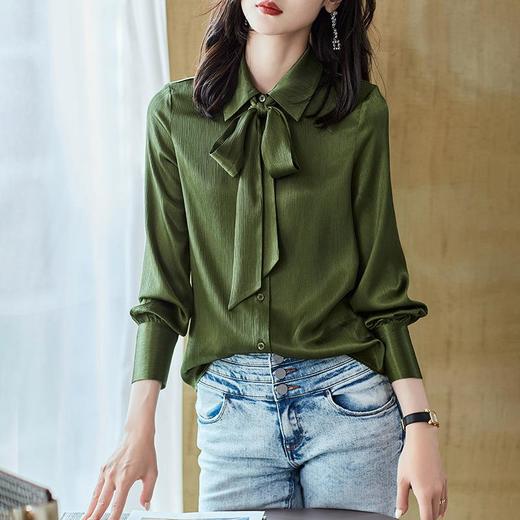 2023秋装新款衬衫女长袖雪纺女士衬衣飘带可以脱卸A2527 商品图0