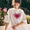 OLrain欧芮儿法式白色T恤女夏季2023新款宽松爱心印花中长款上衣 商品缩略图0