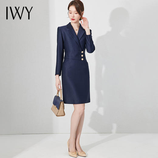 IWY/时尚藏青色西装连衣裙女气质收腰显瘦职业裙22Q232 商品图1