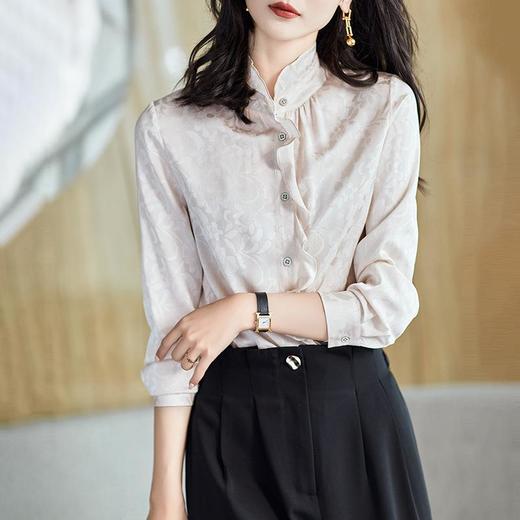 2023秋装新款衬衫女长袖宽松雪纺衫纯色女士衬衣A2373 商品图2