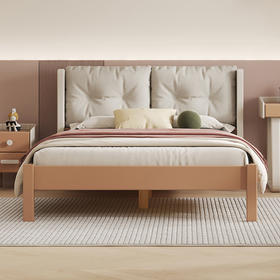 喜梦宝现代简约实木床中国风卧室双人床软靠 水粉系列