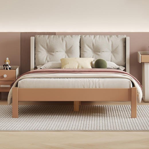 喜梦宝现代简约实木床中国风卧室双人床软靠 水粉系列 商品图0