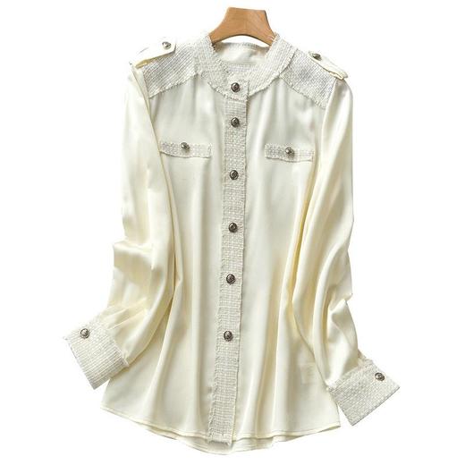 2023秋装新款衬衫女长袖宽松雪纺衫黑色女士衬衣A2679 商品图4