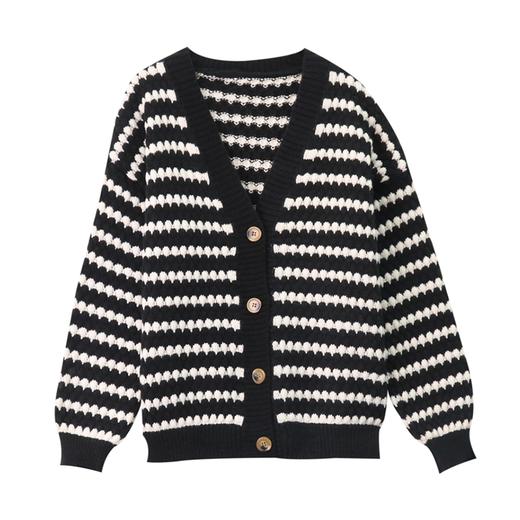 【条纹针织开衫】2023新款小众设计感长袖 V领宽松慵懒 毛衣外套 时尚优雅 商品图4