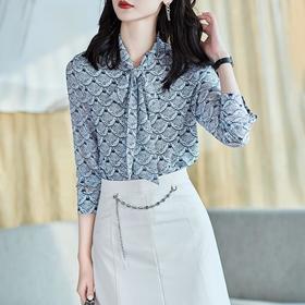 2023秋装新款衬衫女长袖宽松雪纺衫系带女士衬衣A2511