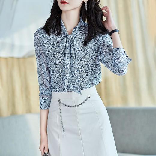 2023秋装新款衬衫女长袖宽松雪纺衫系带女士衬衣A2511 商品图0