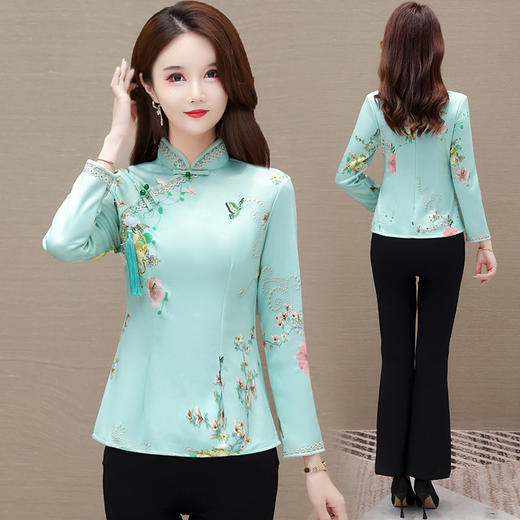 WY756## 新款新款改良旗袍上衣春秋季女中国风气质复古显瘦中式长袖上衣 商品图3