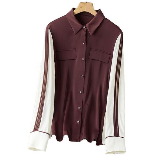 2023秋装新款衬衫女长袖宽松雪纺衫撞色女士衬衣A2659 商品图4