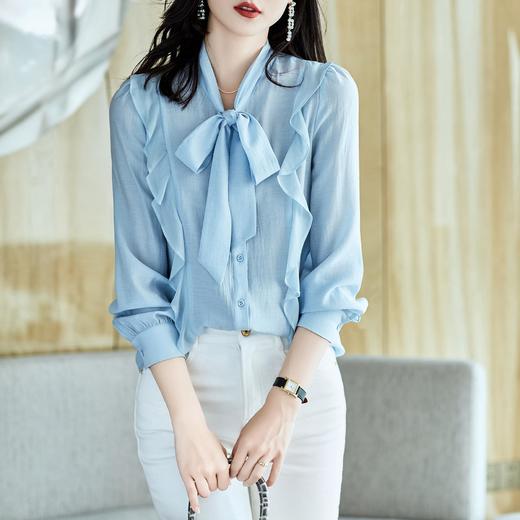 2023秋装新款衬衫女长袖宽松雪纺衫荷叶边女士衬衣A2737 商品图0