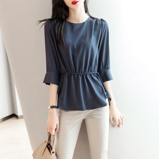 2023夏季新款雪纺衫七分袖衬衫女宽松大码衬衣圆领显瘦 商品图0