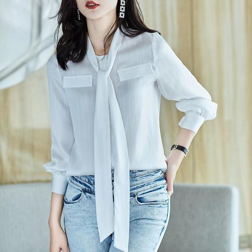 2023秋装新款衬衫女长袖宽松雪纺衫纯色女士衬衣A2730 商品图1
