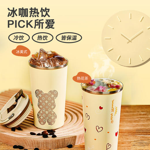 【便携水杯 | 喜式精瓷陶瓷内胆手提咖啡杯400ml】自带提手携带很轻松，内胆是304不锈钢喷陶瓷，不粘图层密封防漏，长效锁温锁鲜、冷饮热饮随心泡，翻盖杯盖可直接饮用，底部杯垫有硅胶 商品图2