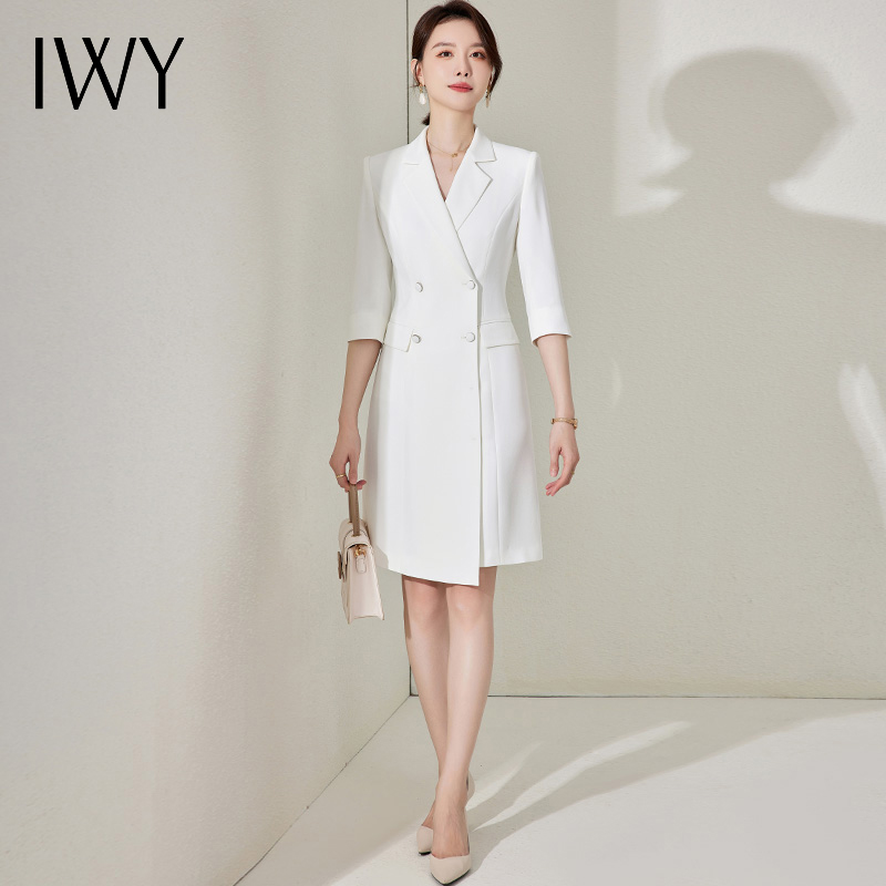 IWY/白色西装连衣裙女气质女神范收腰显瘦新款时尚气质前台工作服23C351-W