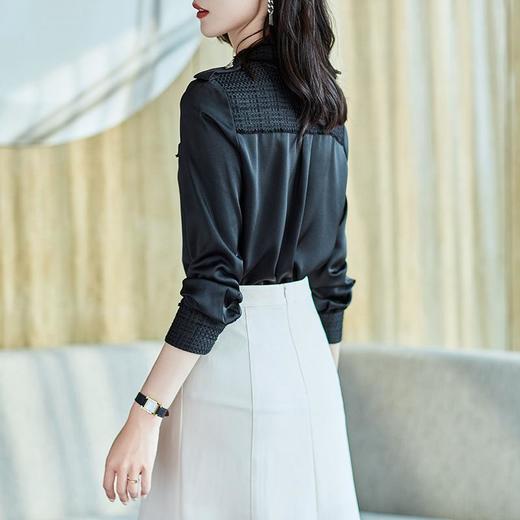 2023秋装新款衬衫女长袖宽松雪纺衫黑色女士衬衣A2679 商品图1