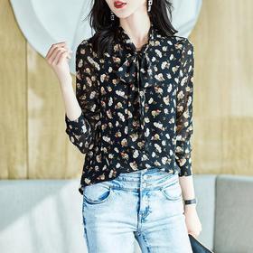 2023秋装新款衬衫女长袖宽松雪纺衫印花女士衬衣A2711