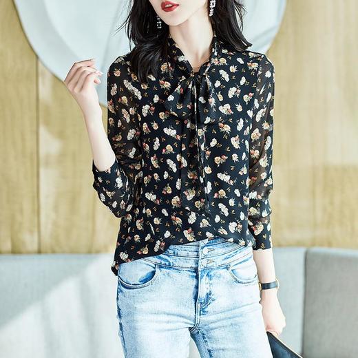 2023秋装新款衬衫女长袖宽松雪纺衫印花女士衬衣A2711 商品图0