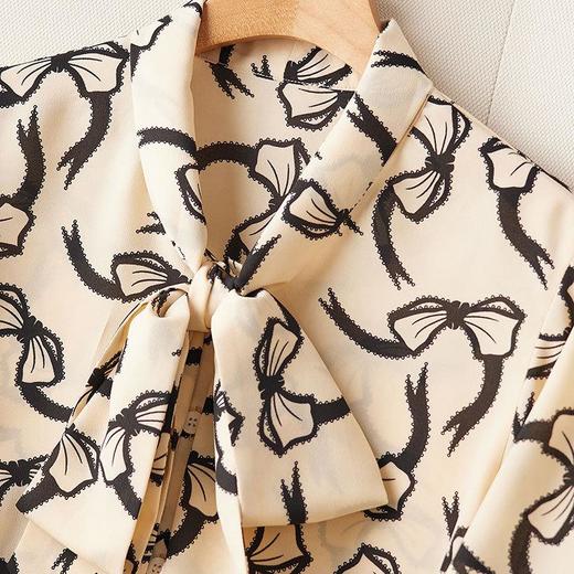 港风2023秋装新款雪纺衫长袖衬衫女印花女士衬衣系带2121 商品图2