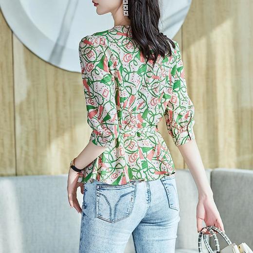 2023夏季新款雪纺衫七分袖衬衫女宽松大码T恤印花A2378 商品图1