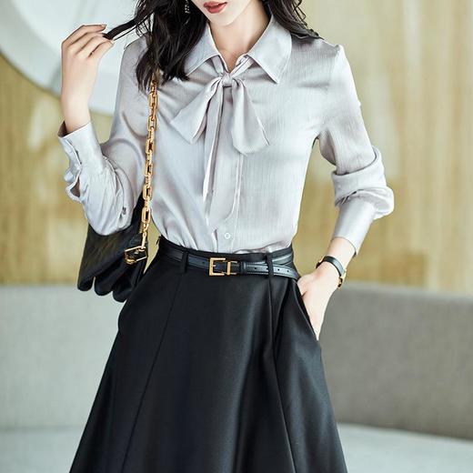 2023秋装新款衬衫女长袖雪纺女士衬衣飘带可以脱卸A2527 商品图2