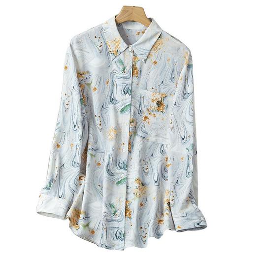 2023秋装新款衬衫女长袖宽松雪纺衫印花女士衬衣A2505 商品图4