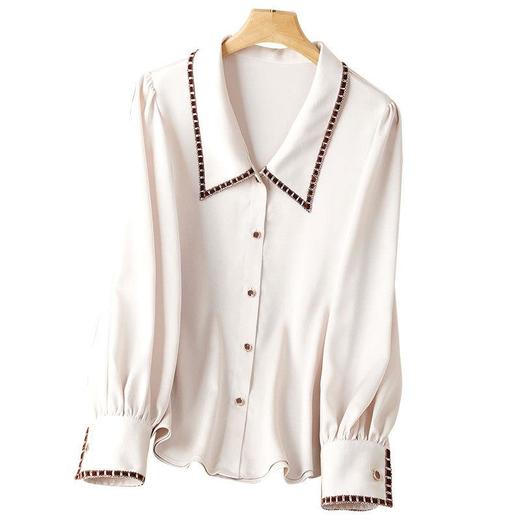 港风女装2023秋装新款缎面雪纺衫衬衫女长袖女士衬衣2063 商品图4