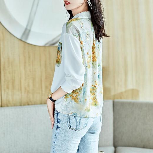 2023秋装新款衬衫女长袖宽松雪纺衫印花女士衬衣A2395 商品图1