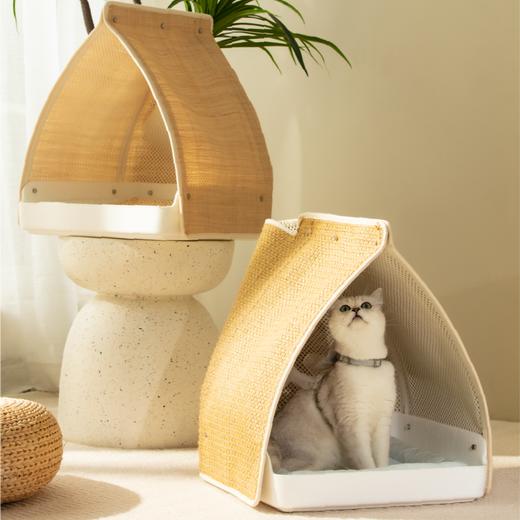 零赫兹草笠纳凉猫窝夏季房子睡垫清凉透气四季别墅可拆洗猫窝镂空 商品图1