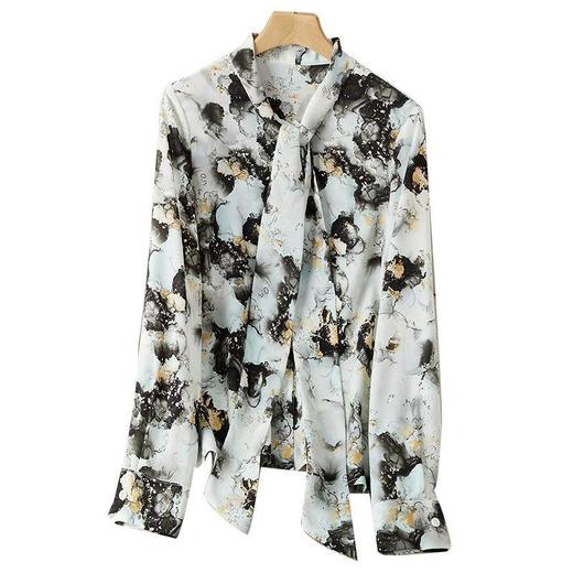 2023秋装新款衬衫女长袖雪纺衫水墨印花女士衬衣A2719 商品图4