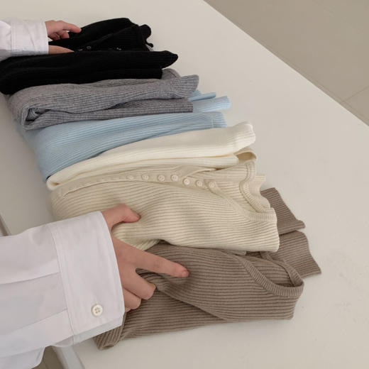 老米优品/ 预售3-5 韩系女友《一排扣螺纹针织衫》知冷知热的针织衫，应对秋日的多变~~ 修身显瘦，气质温柔 MY230823B 商品图0