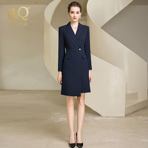 秋季高端藏青色连衣裙女长袖主持人职业装西装裙气质时尚工作服 商品图1