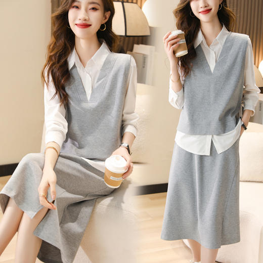 时尚休闲，气质马甲衬衣半身裙三件套HR-XSILU2301 商品图0