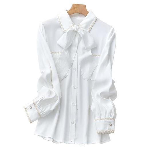 2023秋装新款衬衫女长袖宽松雪纺衫白色女士衬衣A1651 商品图4