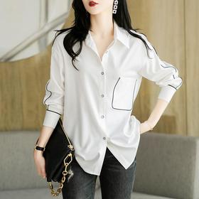 港风女装2023秋装新款 白衬衫女长袖中长款大码女士衬衣