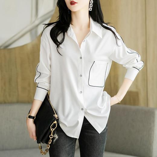港风女装2023秋装新款 白衬衫女长袖中长款大码女士衬衣 商品图0