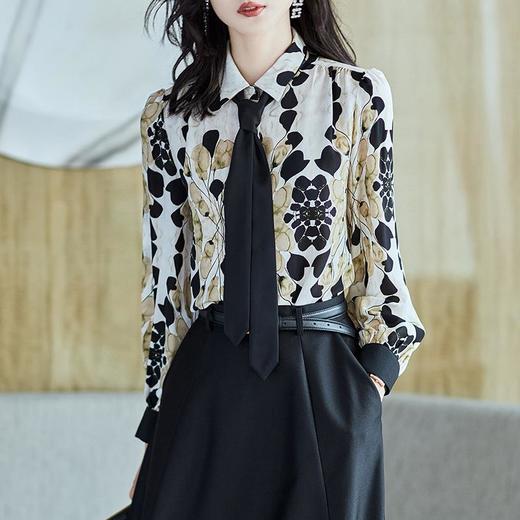 2023秋装新款衬衫女长袖宽松雪纺衫印花女士衬衣A2751 商品图2