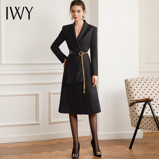 IWY黑色长袖连衣裙女秋冬新款高级感气质职业前台工作服工装裙子22C170 商品图3